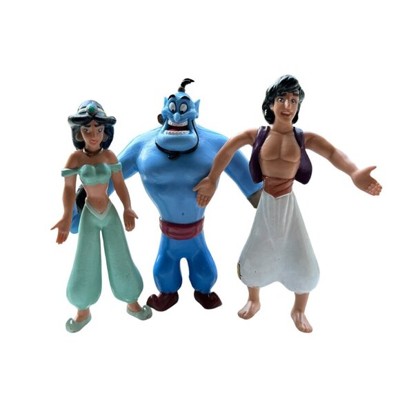 VTG Disney Aladdin + Jasmine + Genie PAX Bendable PVC Poseable Action Figures - Picture 1 of 10
